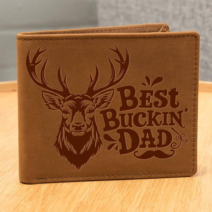 Best Buckin' Dad Genuine Cowhide Leather Wallet - Mallard Moon Gift Shop