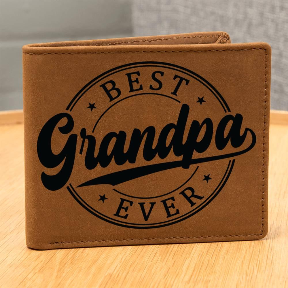 Grandfather Gift - Best Grandpa Ever Genuine Cowhide Leather Wallet - Mallard Moon Gift Shop
