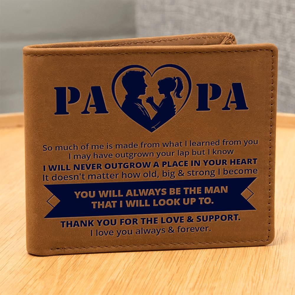 Gift for Papa - Never Outgrow Your Heart Genuine Cowhide Leather Wallet - Mallard Moon Gift Shop