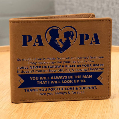 Gift for Papa - Never Outgrow Your Heart Genuine Cowhide Leather Wallet - Mallard Moon Gift Shop