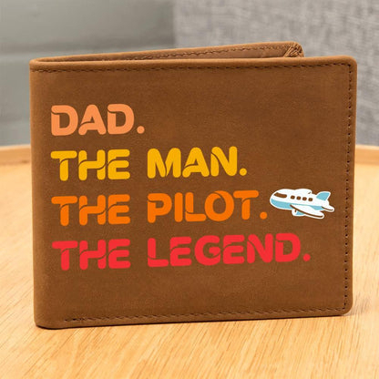Dad The Man The Pilot The Legend Leather Wallet - Mallard Moon Gift Shop