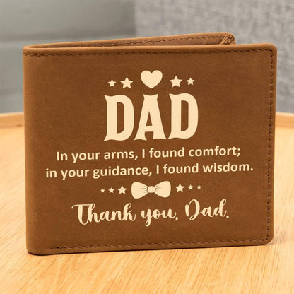 Dad In Your Arms, I Found Comfort Genuine Cowhide Leather Wallet - Mallard Moon Gift Shop