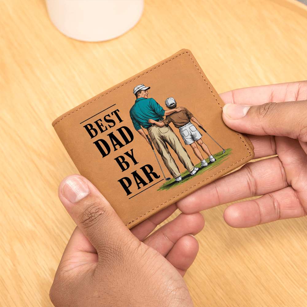 Best Dad by Par Illustrated Wallet – Full Grain Leather Golf Wallet Gift for Dad – Thoughtful Father's Day Gift with Gift Box - Mallard Moon Gift Shop