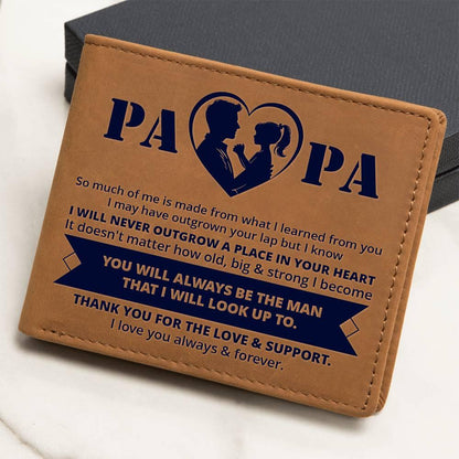 Gift for Papa - Never Outgrow Your Heart Genuine Cowhide Leather Wallet - Mallard Moon Gift Shop