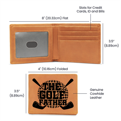 The Golf Father Wallet – Funny Golf Gift for Dad – Full Grain Leather Bifold Wallet in Gift Box - Mallard Moon Gift Shop