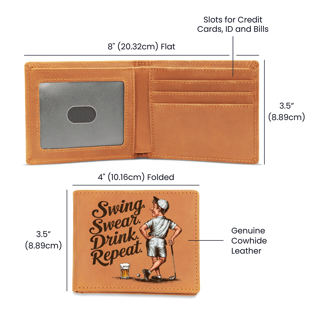 Swing Swear Drink Repeat Golf Wallet – Funny Full Grain Leather Wallet for Golfers – Unique Gift for Dad, Husband, or Friend - Mallard Moon Gift Shop