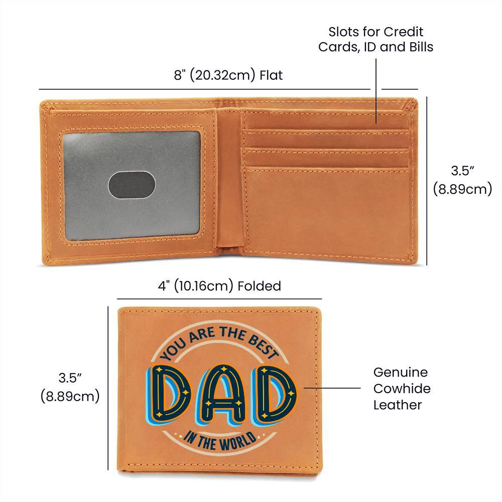 Gift for Dad - Best Dad in the World Genuine Cowhide Leather Wallet - Mallard Moon Gift Shop