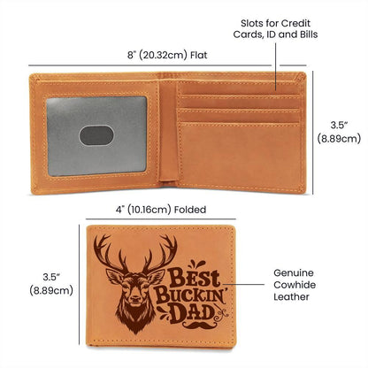 Best Buckin' Dad Genuine Cowhide Leather Wallet - Mallard Moon Gift Shop