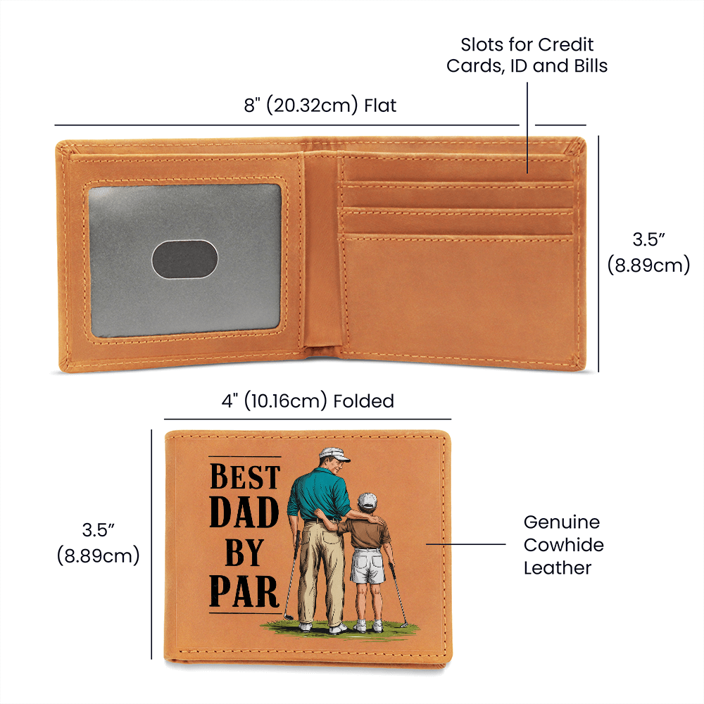 Best Dad by Par Illustrated Wallet – Full Grain Leather Golf Wallet Gift for Dad – Thoughtful Father's Day Gift with Gift Box - Mallard Moon Gift Shop