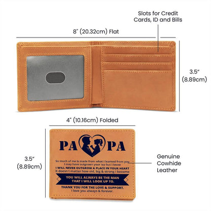Gift for Papa - Never Outgrow Your Heart Genuine Cowhide Leather Wallet - Mallard Moon Gift Shop