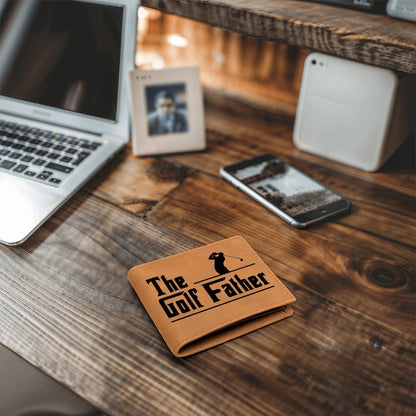 The Golf Father Leather Wallet – Full Grain Cowhide Bifold – Funny Golf Gift for Dad, Grandpa, or Husband - Mallard Moon Gift Shop