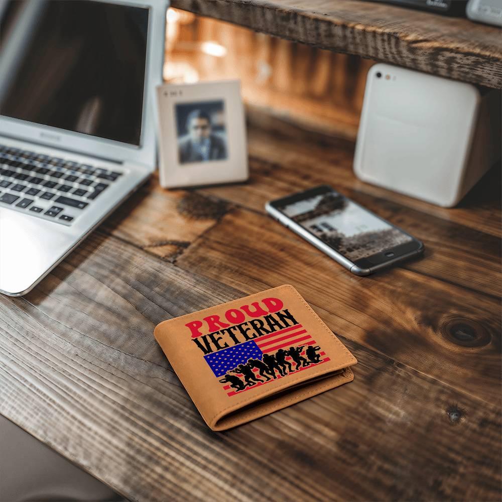Proud Veteran Genuine Cowhide Leather Wallet - Mallard Moon Gift Shop