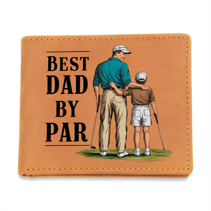 Best Dad by Par Illustrated Wallet – Full Grain Leather Golf Wallet Gift for Dad – Thoughtful Father's Day Gift with Gift Box - Mallard Moon Gift Shop