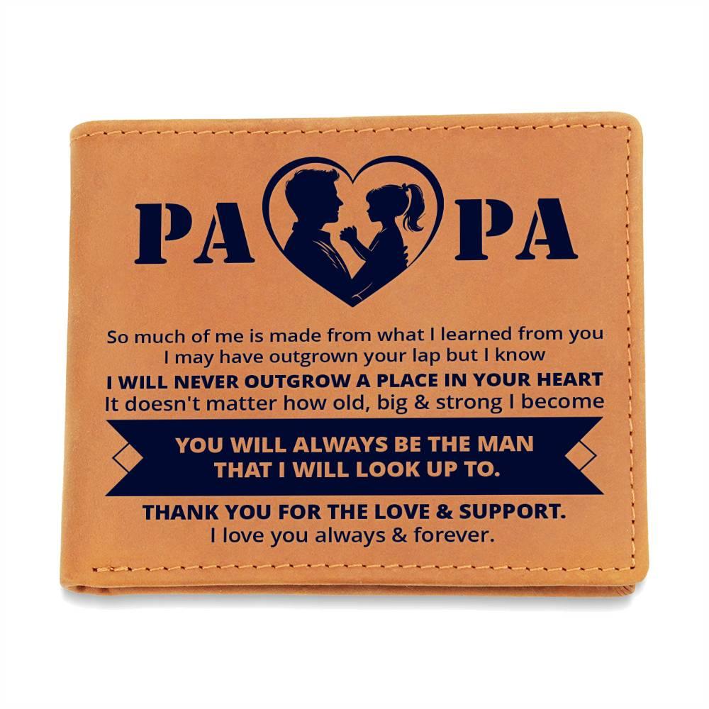 Gift for Papa - Never Outgrow Your Heart Genuine Cowhide Leather Wallet - Mallard Moon Gift Shop