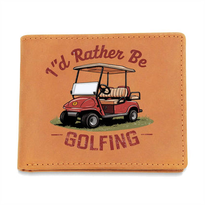 I'd Rather Be Golfing Leather Wallet – Funny Full Grain Cowhide Bifold – Golf Cart Design Gift for Dad or Grandpa - Mallard Moon Gift Shop