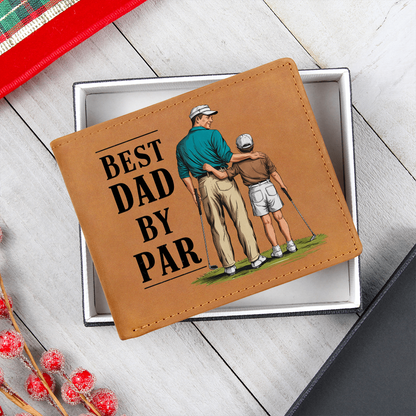 Best Dad by Par Illustrated Wallet – Full Grain Leather Golf Wallet Gift for Dad – Thoughtful Father's Day Gift with Gift Box - Mallard Moon Gift Shop