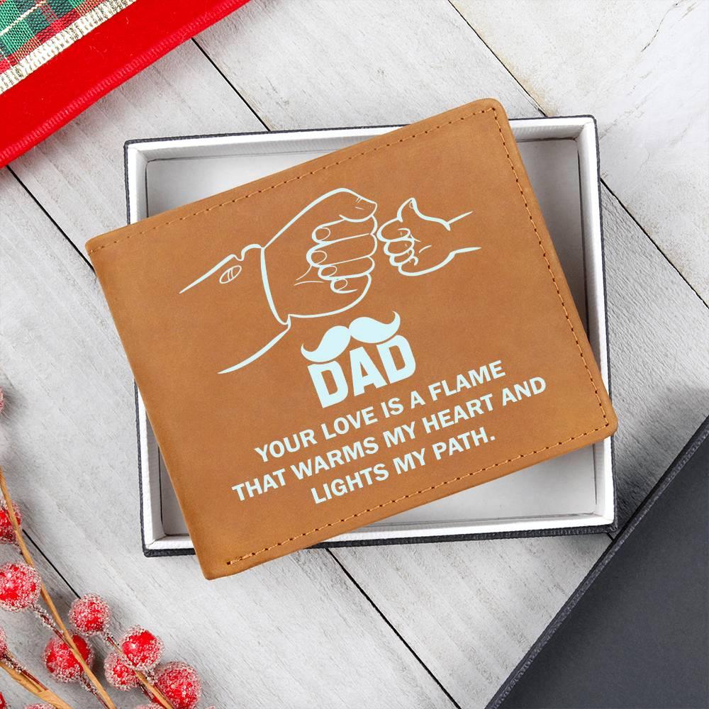 Dad Your Love is a Flame that Warms My Heart Genuine Cowhide Leather Wallet - Mallard Moon Gift Shop