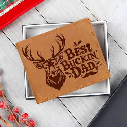 Best Buckin' Dad Genuine Cowhide Leather Wallet - Mallard Moon Gift Shop