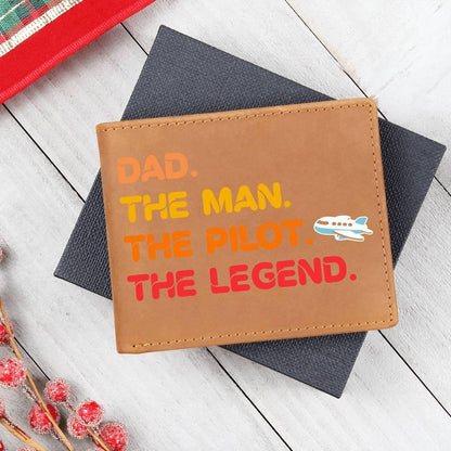 Dad The Man The Pilot The Legend Leather Wallet - Mallard Moon Gift Shop