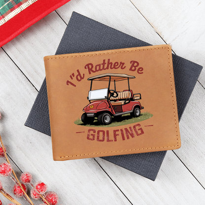 I'd Rather Be Golfing Leather Wallet – Funny Full Grain Cowhide Bifold – Golf Cart Design Gift for Dad or Grandpa - Mallard Moon Gift Shop