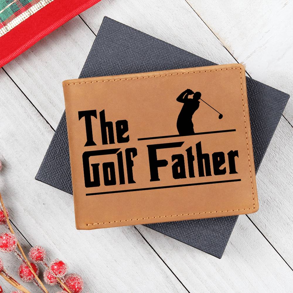 The Golf Father Leather Wallet – Full Grain Cowhide Bifold – Funny Golf Gift for Dad, Grandpa, or Husband - Mallard Moon Gift Shop