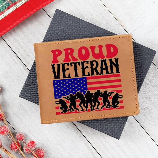 Proud Veteran Genuine Cowhide Leather Wallet - Mallard Moon Gift Shop