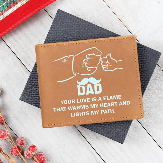 Dad Your Love is a Flame that Warms My Heart Genuine Cowhide Leather Wallet - Mallard Moon Gift Shop