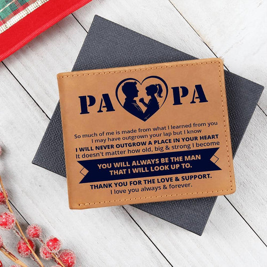 Gift for Papa - Never Outgrow Your Heart Genuine Cowhide Leather Wallet - Mallard Moon Gift Shop