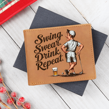 Swing Swear Drink Repeat Golf Wallet – Funny Full Grain Leather Wallet for Golfers – Unique Gift for Dad, Husband, or Friend - Mallard Moon Gift Shop