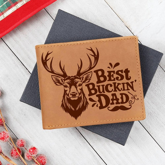 Best Buckin' Dad Genuine Cowhide Leather Wallet - Mallard Moon Gift Shop