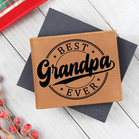 Grandfather Gift - Best Grandpa Ever Genuine Cowhide Leather Wallet - Mallard Moon Gift Shop