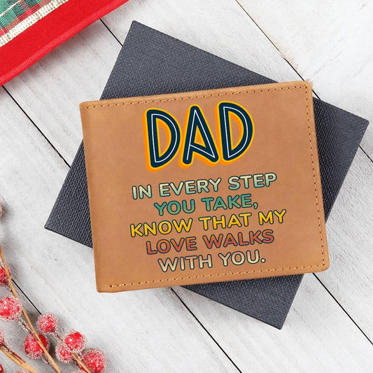 Gift for Dad - In Every Step Love Walks With You Genuine Cowhide Leather Wallet - Mallard Moon Gift Shop