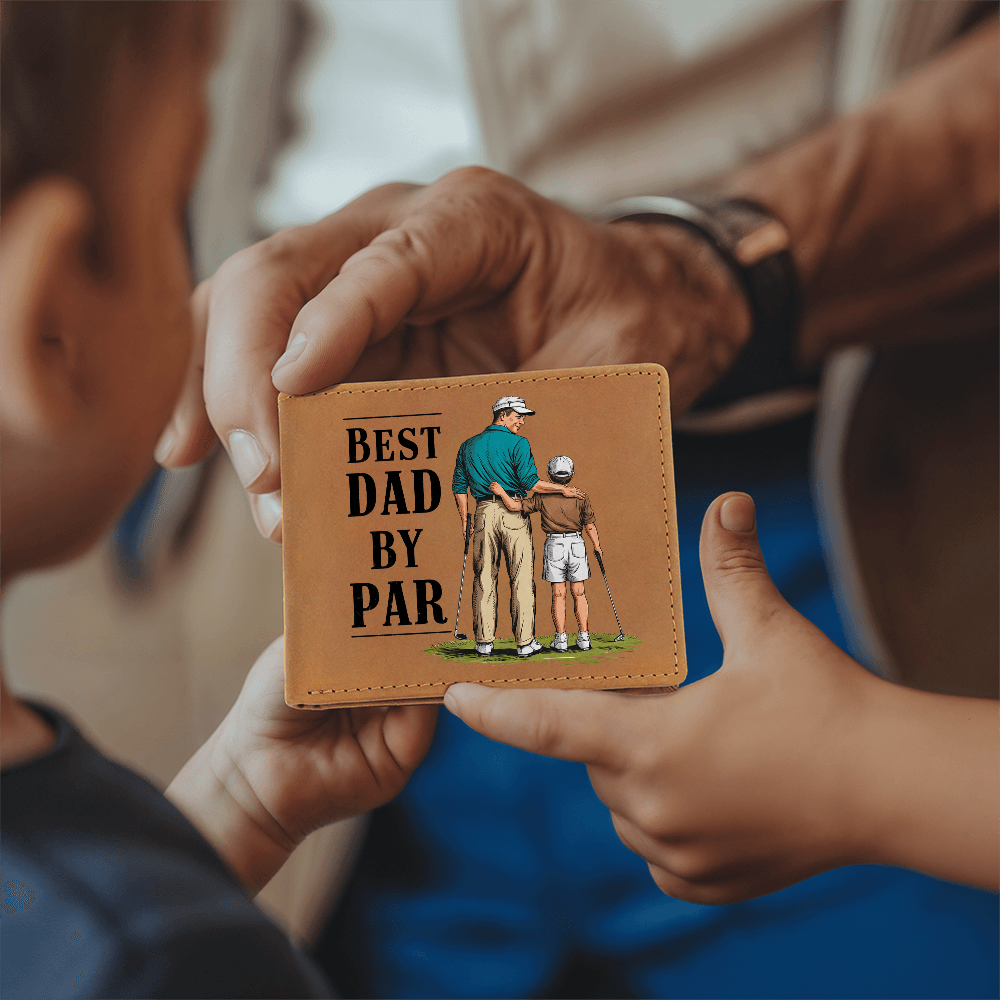Best Dad by Par Illustrated Wallet – Full Grain Leather Golf Wallet Gift for Dad – Thoughtful Father's Day Gift with Gift Box - Mallard Moon Gift Shop