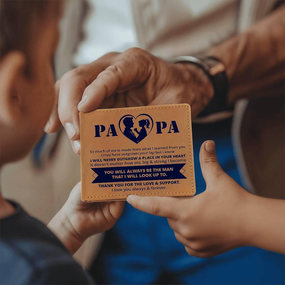 Gift for Papa - Never Outgrow Your Heart Genuine Cowhide Leather Wallet - Mallard Moon Gift Shop