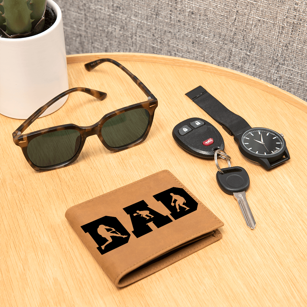 Baseball Silhouette Dad Wallet – Full Grain Cowhide Leather Bifold – Sports Gift for Father's Day or Baseball Coach - Mallard Moon Gift Shop