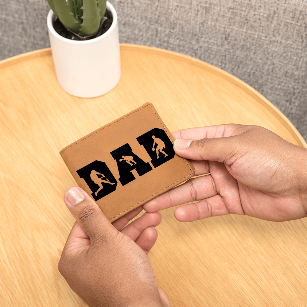 Baseball Silhouette Dad Wallet – Full Grain Cowhide Leather Bifold – Sports Gift for Father's Day or Baseball Coach - Mallard Moon Gift Shop