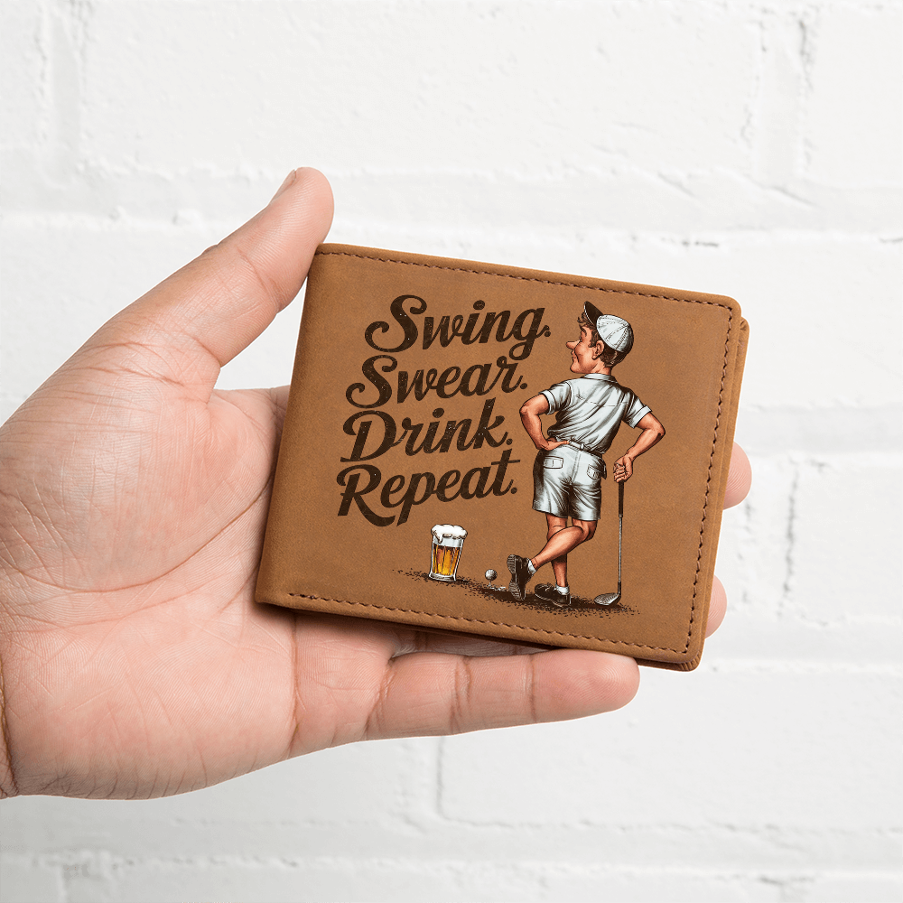 Swing Swear Drink Repeat Golf Wallet – Funny Full Grain Leather Wallet for Golfers – Unique Gift for Dad, Husband, or Friend - Mallard Moon Gift Shop