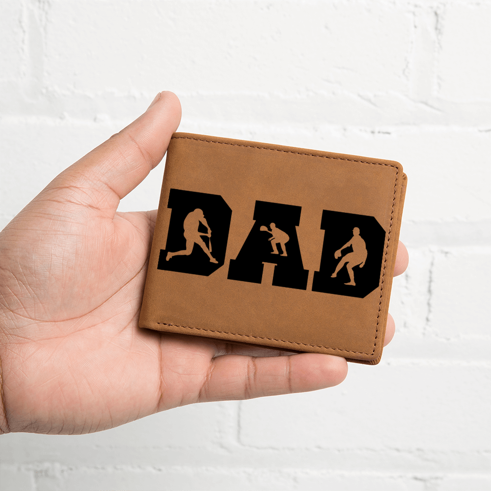 Baseball Silhouette Dad Wallet – Full Grain Cowhide Leather Bifold – Sports Gift for Father's Day or Baseball Coach - Mallard Moon Gift Shop