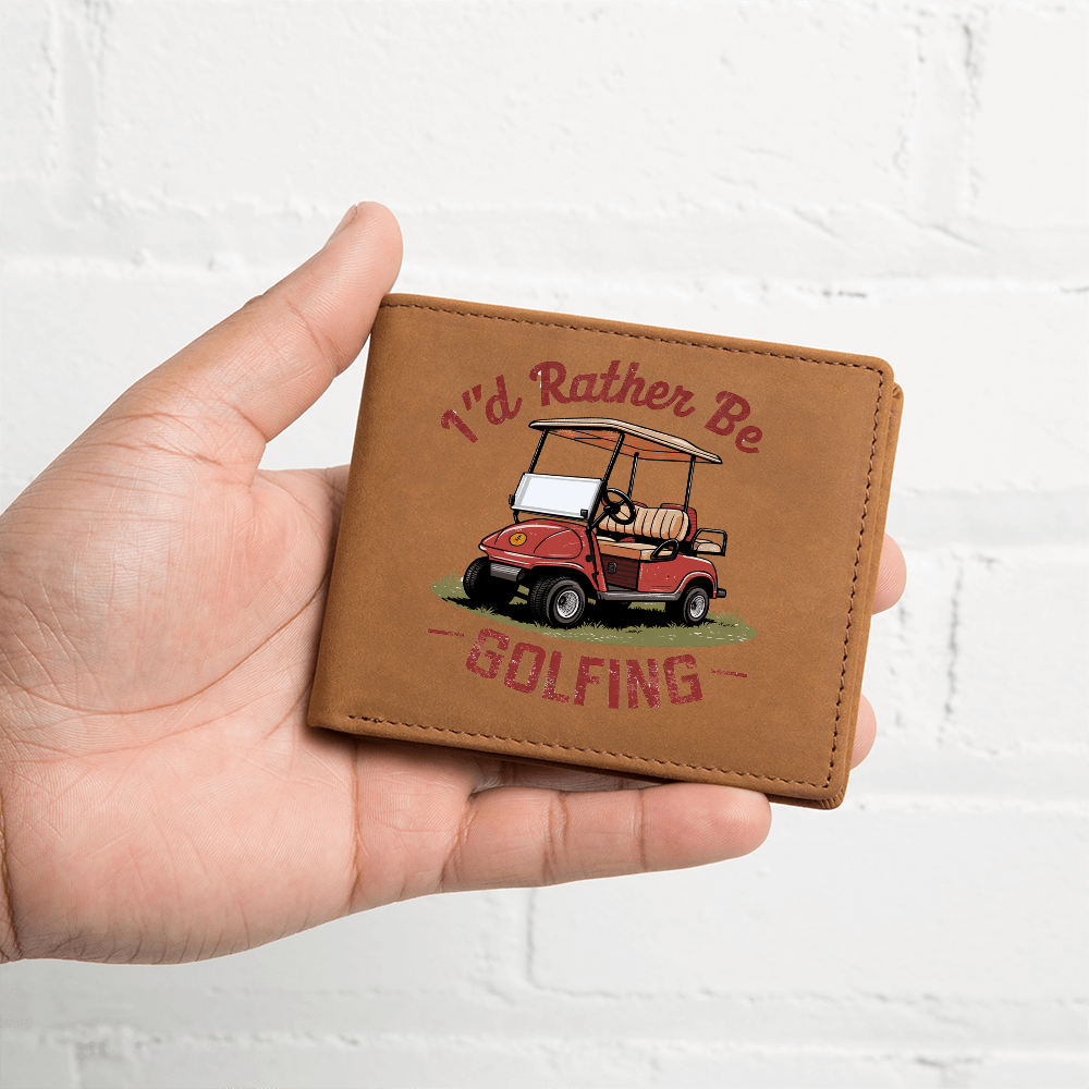 I'd Rather Be Golfing Leather Wallet – Funny Full Grain Cowhide Bifold – Golf Cart Design Gift for Dad or Grandpa - Mallard Moon Gift Shop