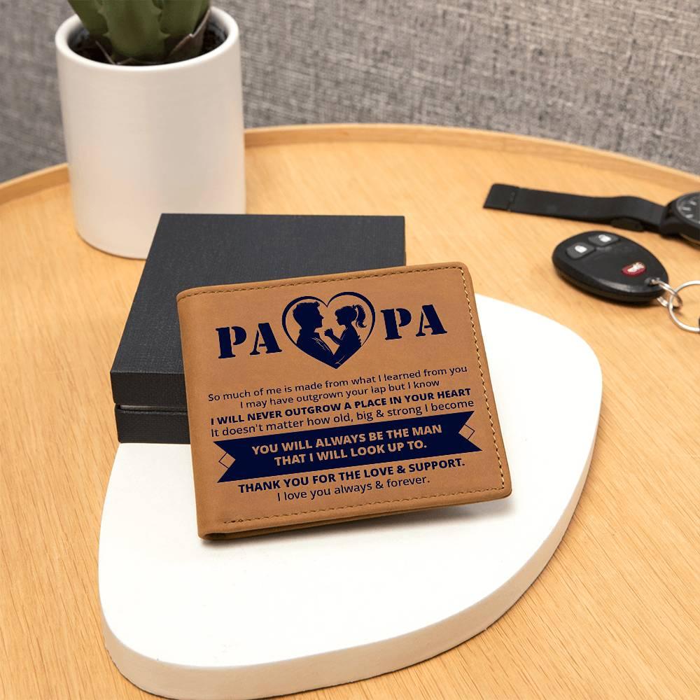 Gift for Papa - Never Outgrow Your Heart Genuine Cowhide Leather Wallet - Mallard Moon Gift Shop