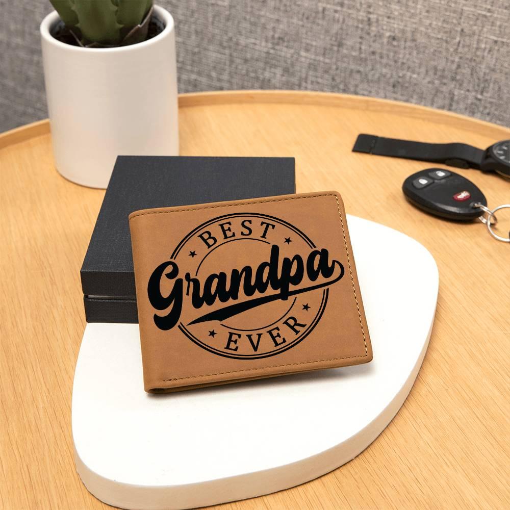 Grandfather Gift - Best Grandpa Ever Genuine Cowhide Leather Wallet - Mallard Moon Gift Shop