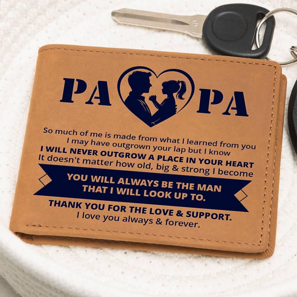 Gift for Papa - Never Outgrow Your Heart Genuine Cowhide Leather Wallet - Mallard Moon Gift Shop