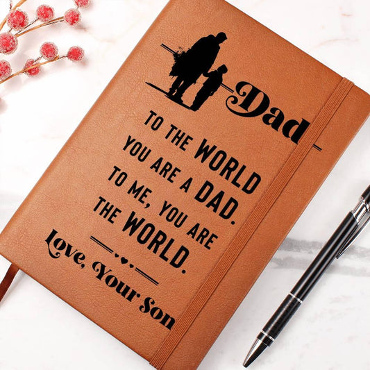 Dad Gift from Son - You are The World - Graphic Leather Journal - Mallard Moon Gift Shop