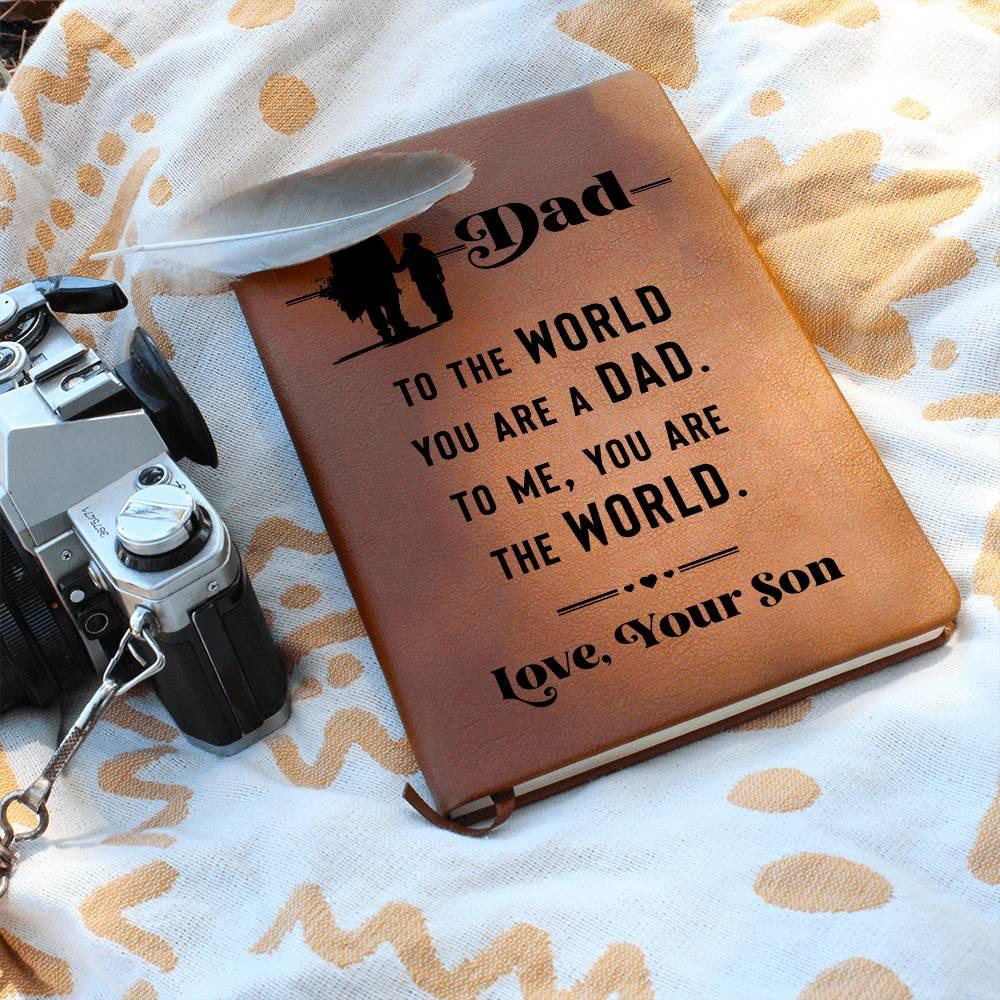 Dad Gift from Son - You are The World - Graphic Leather Journal - Mallard Moon Gift Shop