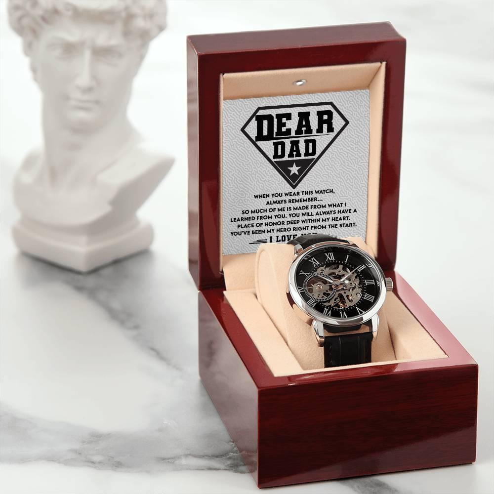 Dear Dad, You are my Hero Men's Openwork Watch - Mallard Moon Gift Shop