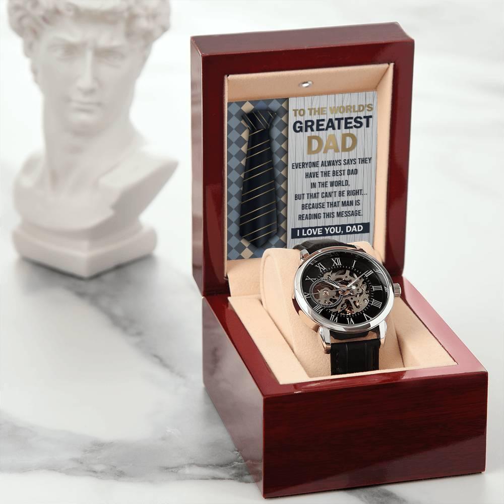Dad Gift - To the World's Greatest Dad Men's Openwork Watch with Gift Box - Mallard Moon Gift Shop
