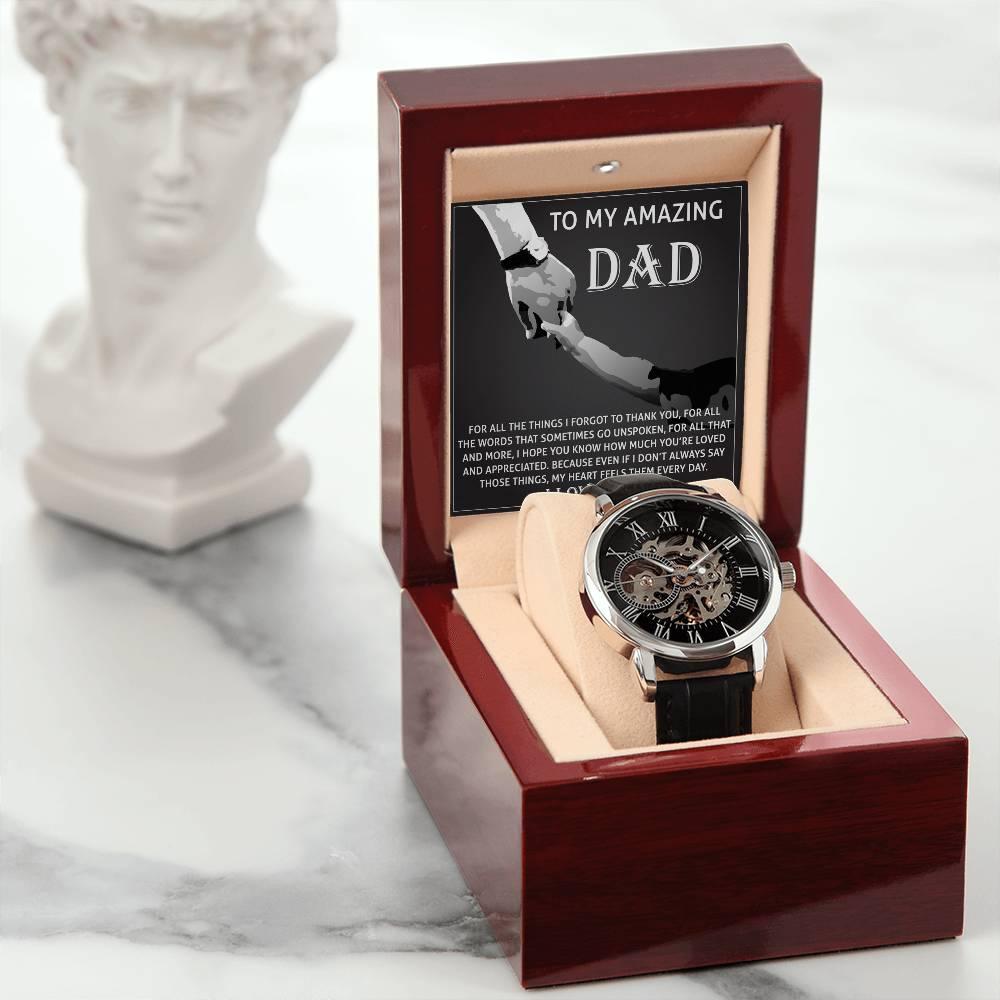 To My Amazing Dad Thank You Metal Chronograph Watch Men's Openwork Watch with Gift Box - Mallard Moon Gift Shop