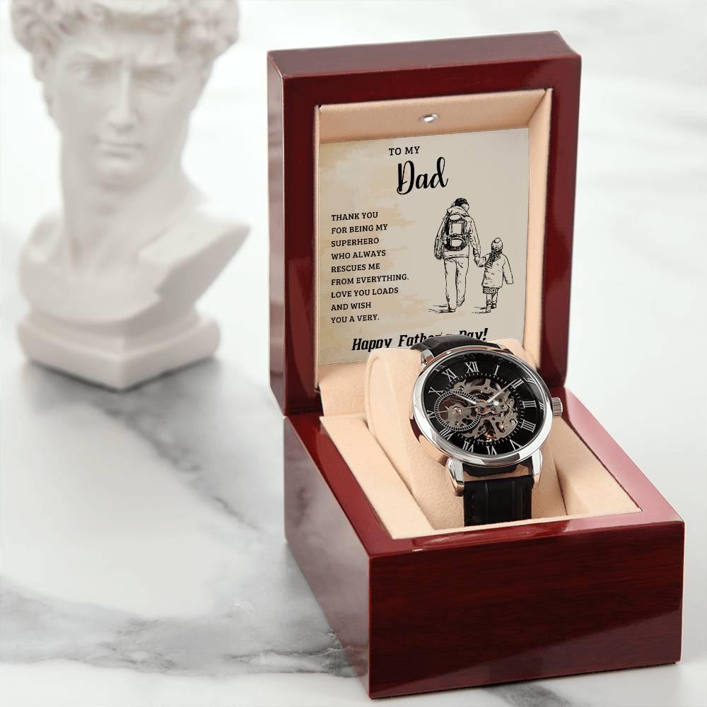 To My Dad My Superhero Men's Openwork Watch with Gift Box - Mallard Moon Gift Shop