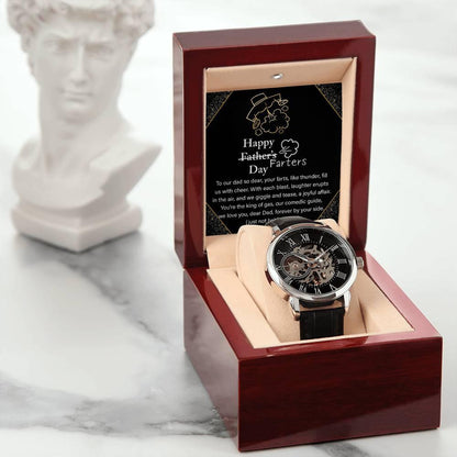 Dad Gift -Funny Happy Farter's Day Men's Openwork Watch with Gift Box - Mallard Moon Gift Shop