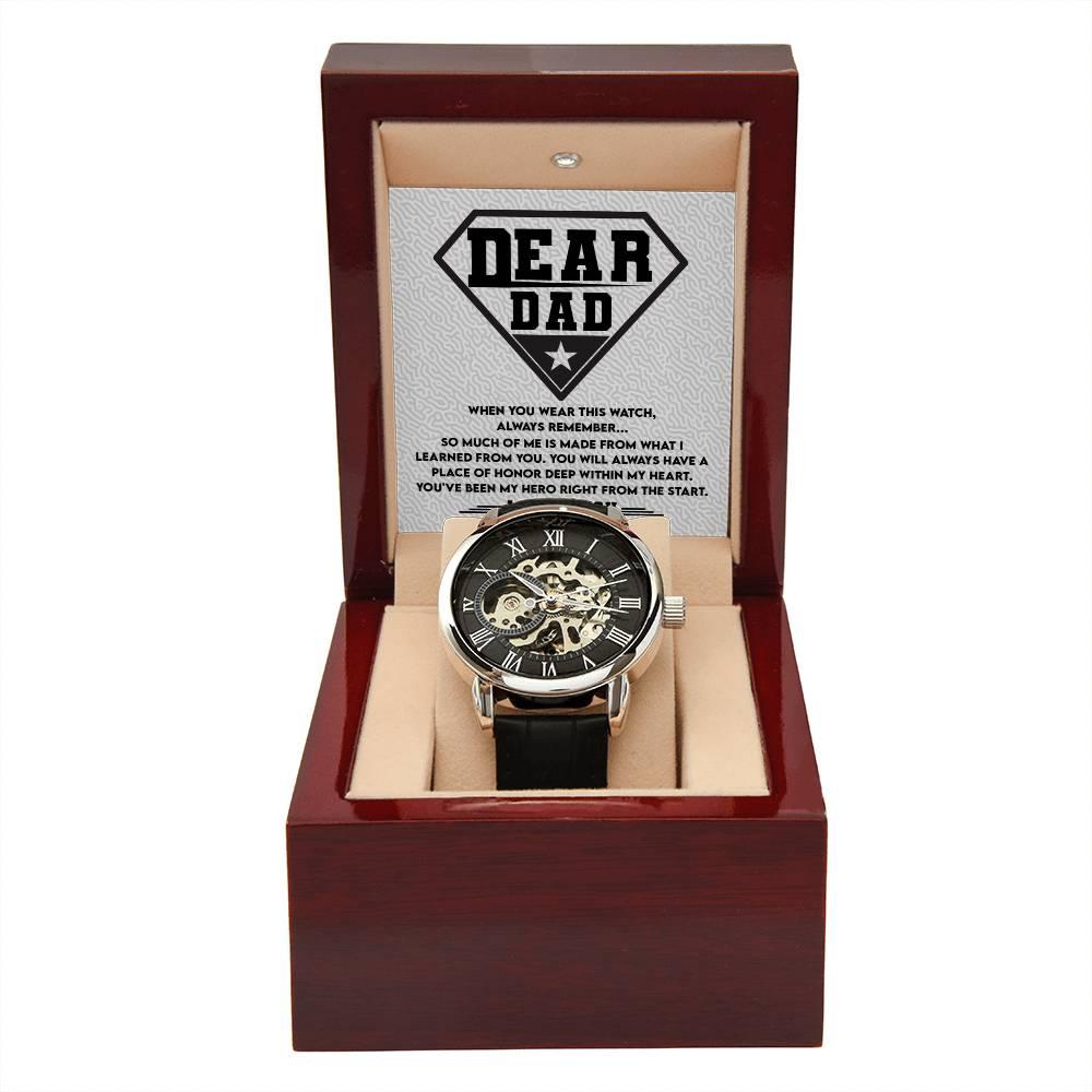 Dear Dad, You are my Hero Men's Openwork Watch - Mallard Moon Gift Shop